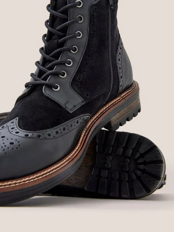 Men BOOTS White Stuff Brogue Leather Lace Up Boot Pure Black Men BOOTS White Stuff Brogue Leather Lace Up Boot Pure Black