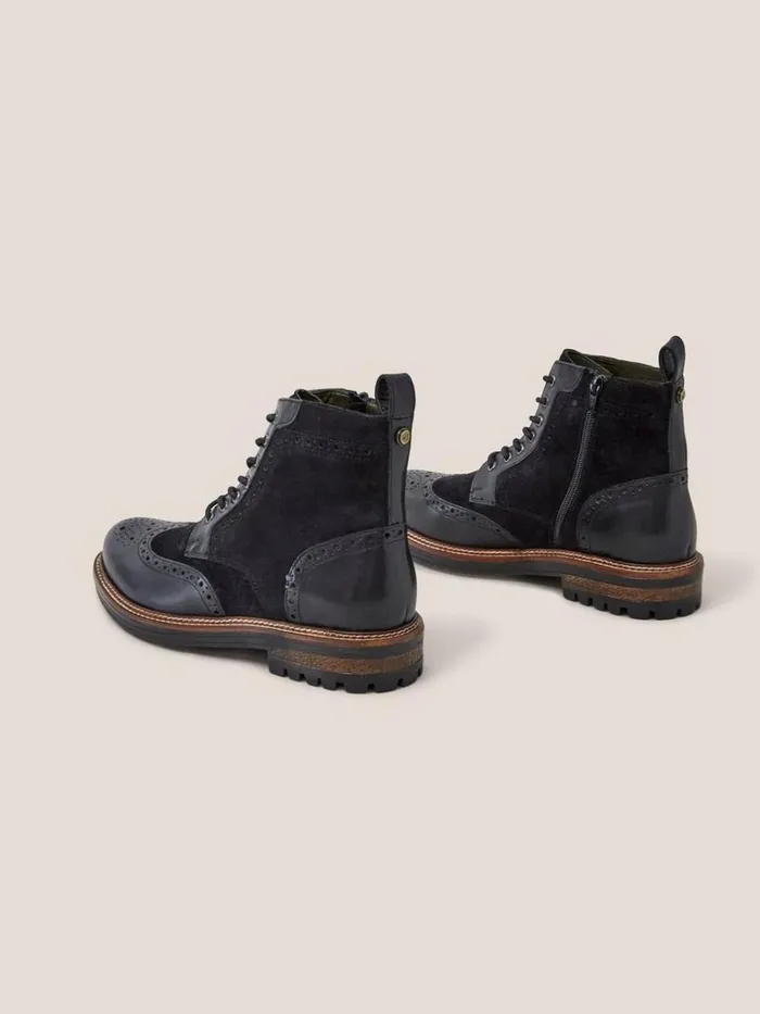 Men BOOTS White Stuff Brogue Leather Lace Up Boot Pure Black Men BOOTS White Stuff Brogue Leather Lace Up Boot Pure Black