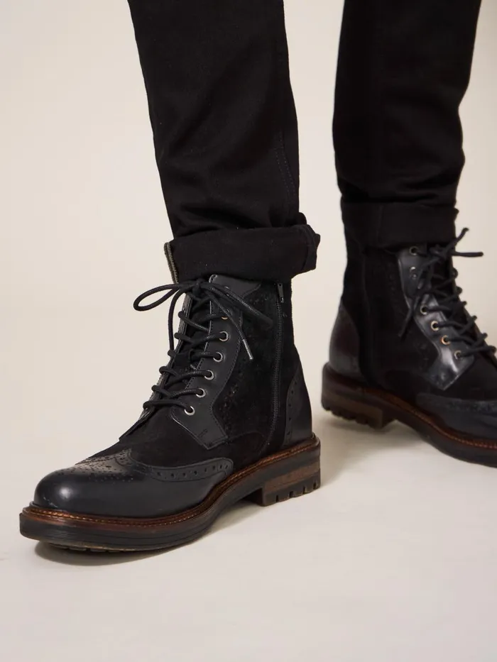 Men BOOTS White Stuff Brogue Leather Lace Up Boot Pure Black Men BOOTS White Stuff Brogue Leather Lace Up Boot Pure Black