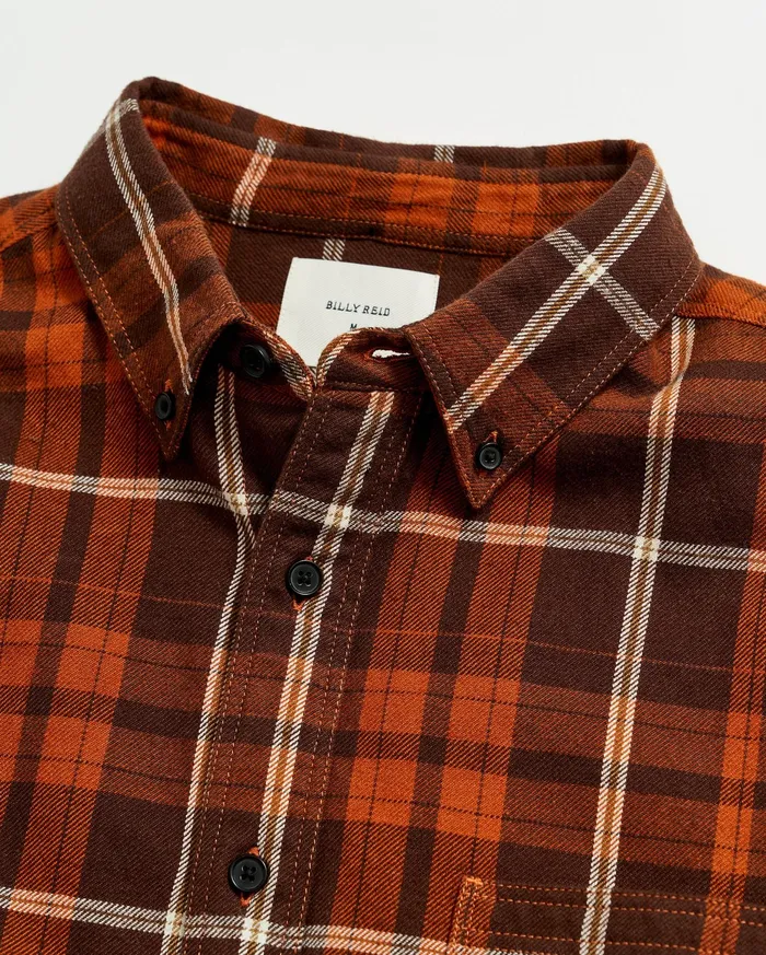 Men Brushed Bold Plaid Tuscumbia Shirt Orangerust Billy Reid Shirting