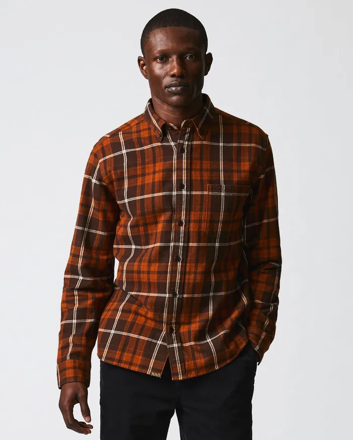 Men Brushed Bold Plaid Tuscumbia Shirt Orangerust Billy Reid Shirting