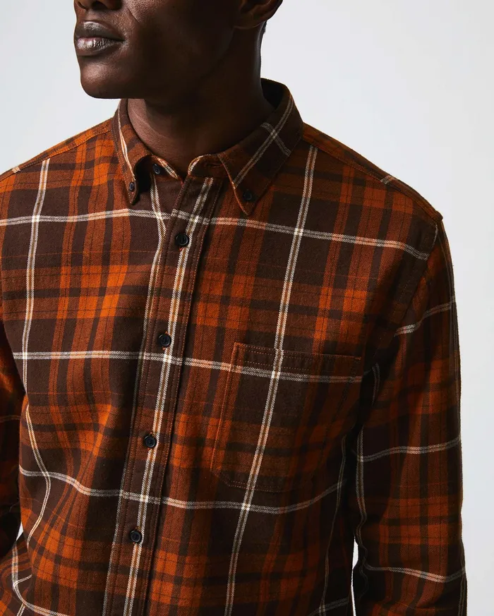 Men Brushed Bold Plaid Tuscumbia Shirt Orangerust Billy Reid Shirting