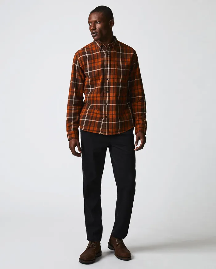 Men Brushed Bold Plaid Tuscumbia Shirt Orangerust Billy Reid Shirting