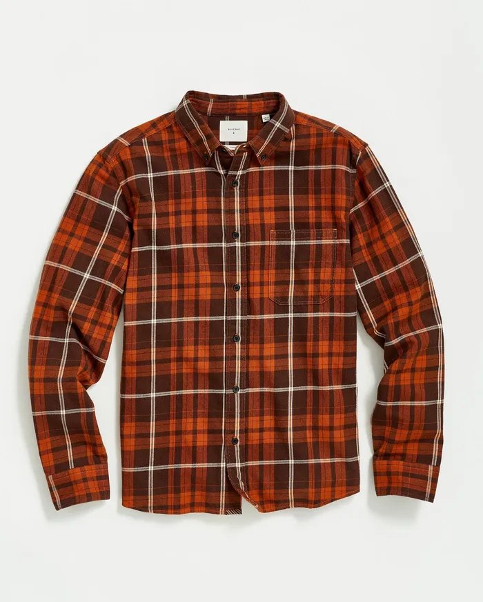 Men Brushed Bold Plaid Tuscumbia Shirt Orangerust Billy Reid Shirting