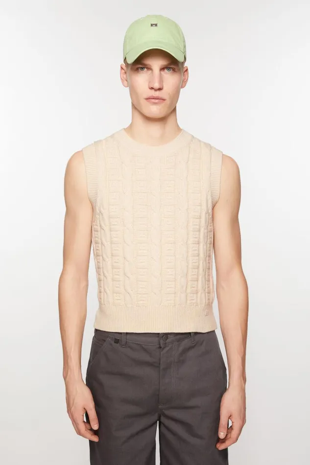 Men Cable Wool Sleeveless Jumper Oatmeal Melange Acne Studios Knitwear
