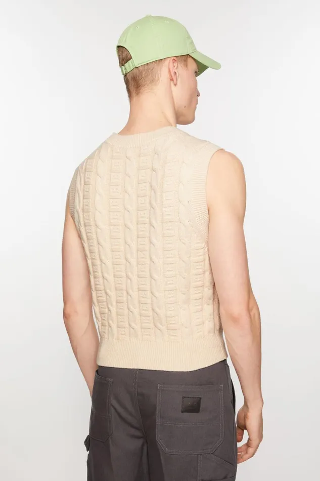 Men Cable Wool Sleeveless Jumper Oatmeal Melange Acne Studios Knitwear