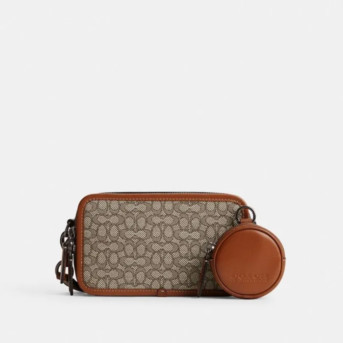 Men Charter Slim Crossbody In Micro Signature Jacquard Cocoaburnished Amber Coach Messenger and Crossbody