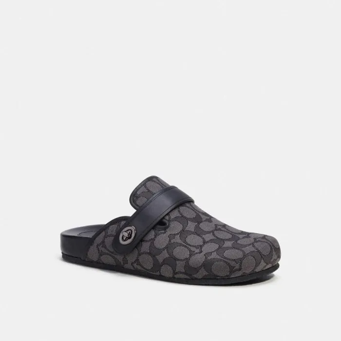 Men Clog In Signature Jacquard Charcoalblack Coach Sandals and Slides