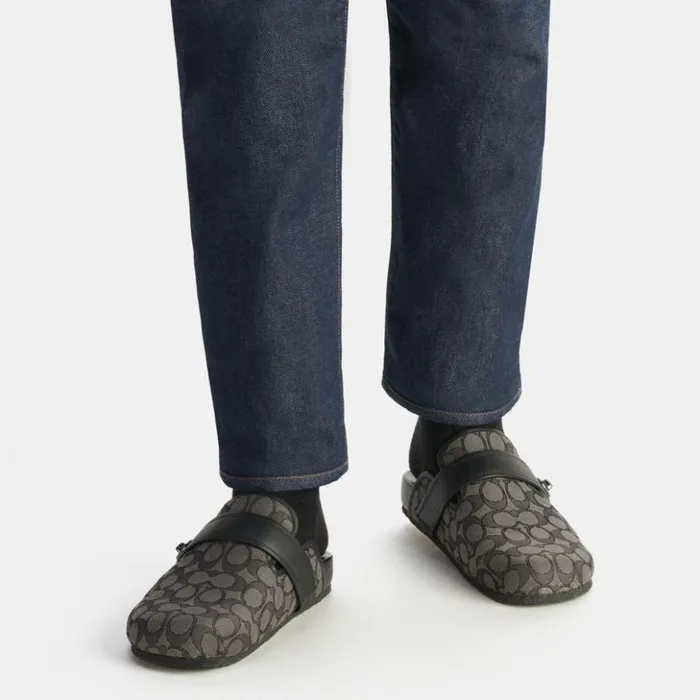 Men Clog In Signature Jacquard Charcoalblack Coach Sandals and Slides