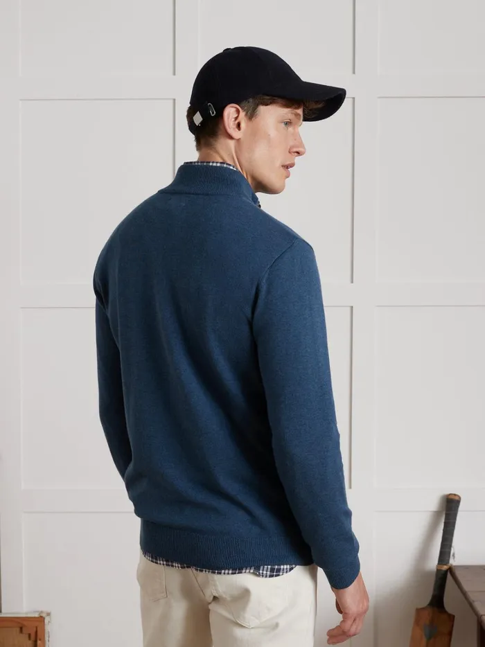 Men Clothing Cyrillus High Neck Cotton Silk And Cashmere Sweater Bleu Jeans