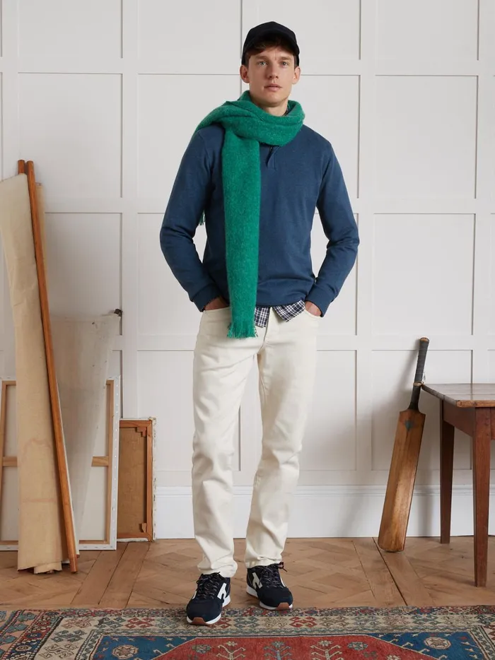 Men Clothing Cyrillus High Neck Cotton Silk And Cashmere Sweater Bleu Jeans