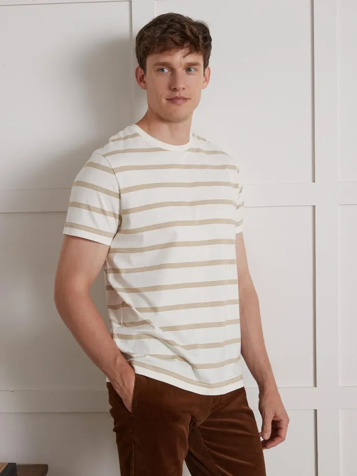 Men Clothing Cyrillus Organic Cotton Stripe TShirt Beige