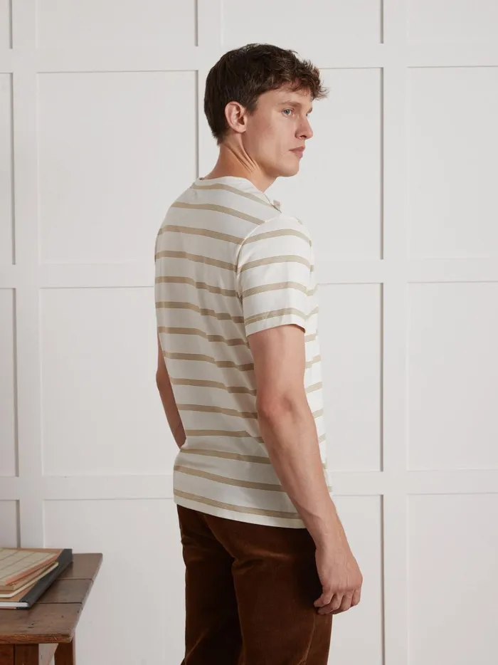 Men Clothing Cyrillus Organic Cotton Stripe TShirt Beige