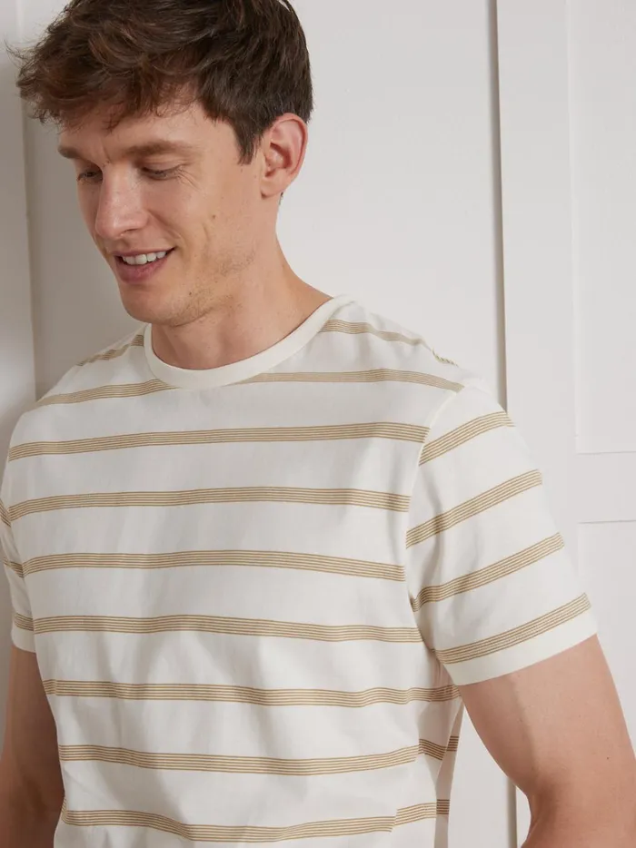 Men Clothing Cyrillus Organic Cotton Stripe TShirt Beige