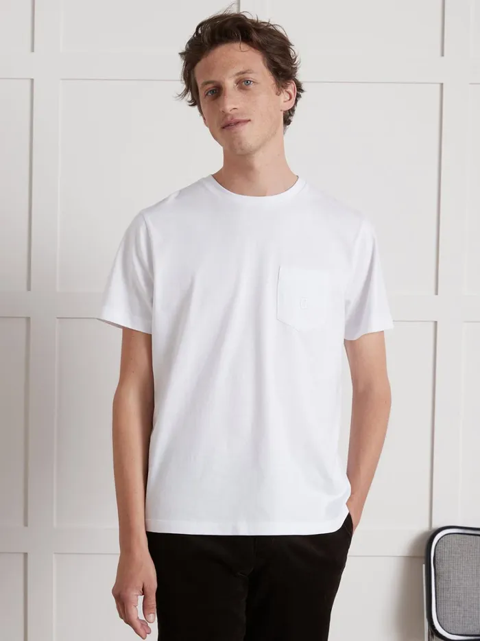 Men Clothing Cyrillus Plain Embroidered Organic Cotton TShirt Blanc