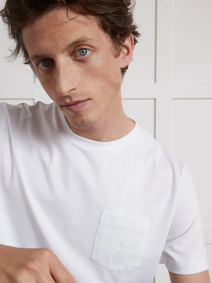 Men Clothing Cyrillus Plain Embroidered Organic Cotton TShirt Blanc