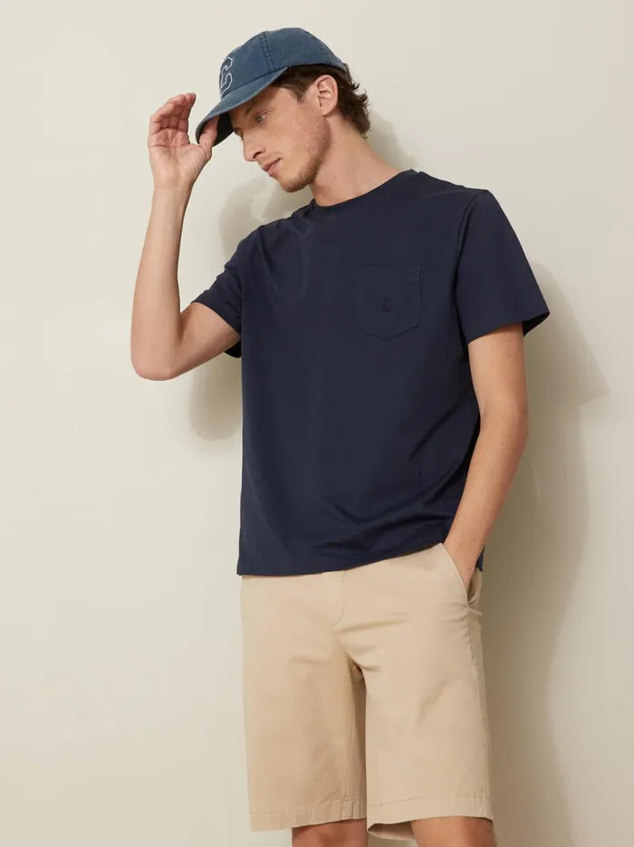 Men Clothing Cyrillus Plain Embroidered Organic Cotton TShirt Marine