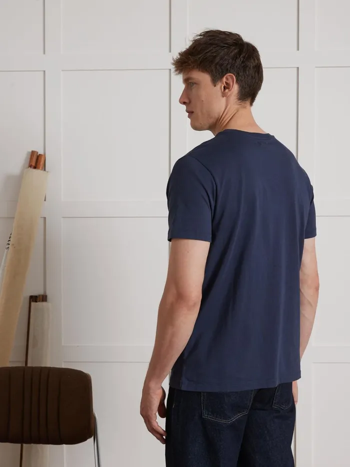 Men Clothing Cyrillus Plain Embroidered Organic Cotton TShirt Marine