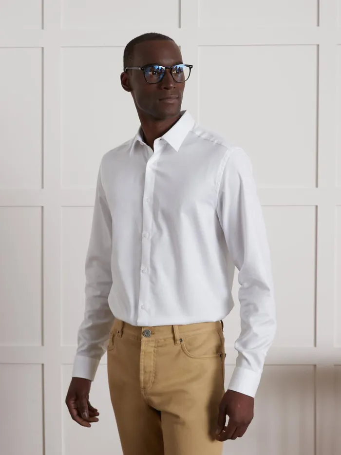 Men Clothing Cyrillus Regular Fit NonIron Pinpoint Shirt Blanc