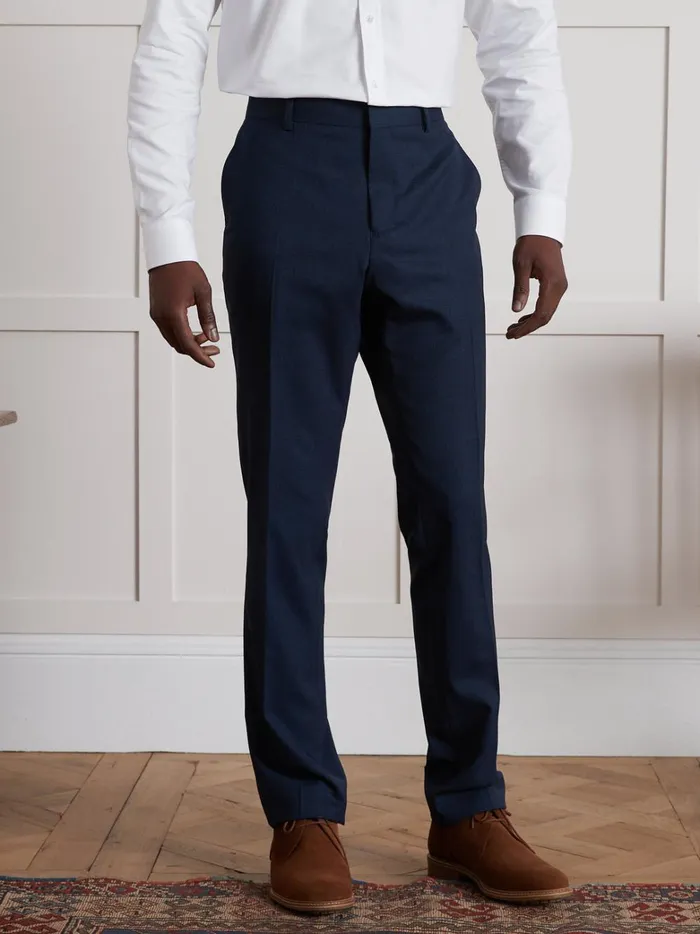 Men Clothing Cyrillus SemiPlain Textured Fabric Suit Trousers Bleu