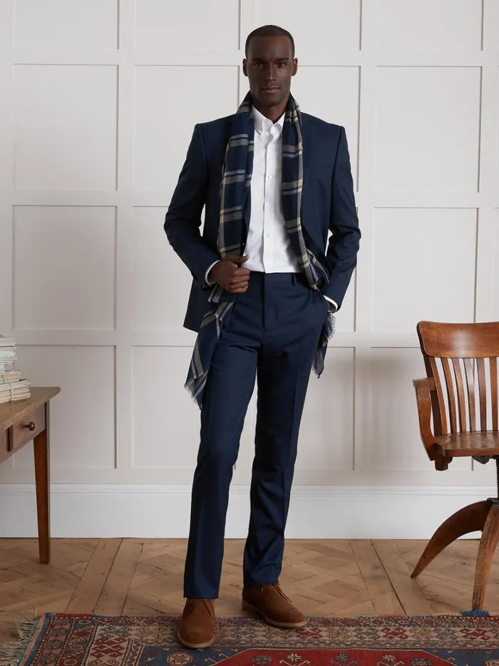 Men Clothing Cyrillus SemiPlain Textured Fabric Suit Trousers Bleu