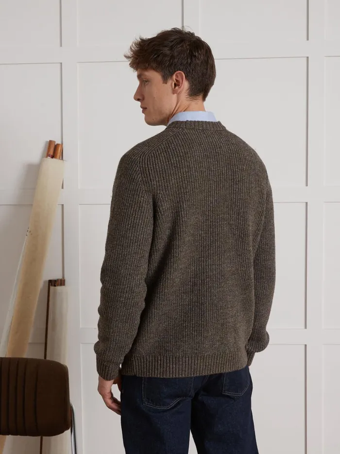 Men Clothing Cyrillus Shaker Knit Sweater With Round Neckline Marron Glace