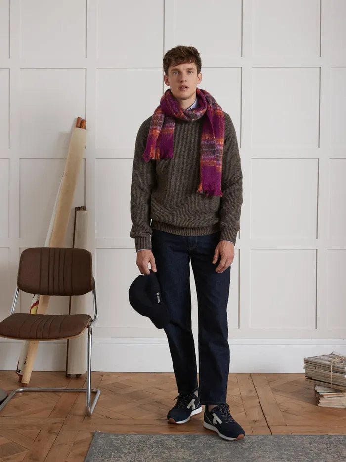 Men Clothing Cyrillus Shaker Knit Sweater With Round Neckline Marron Glace