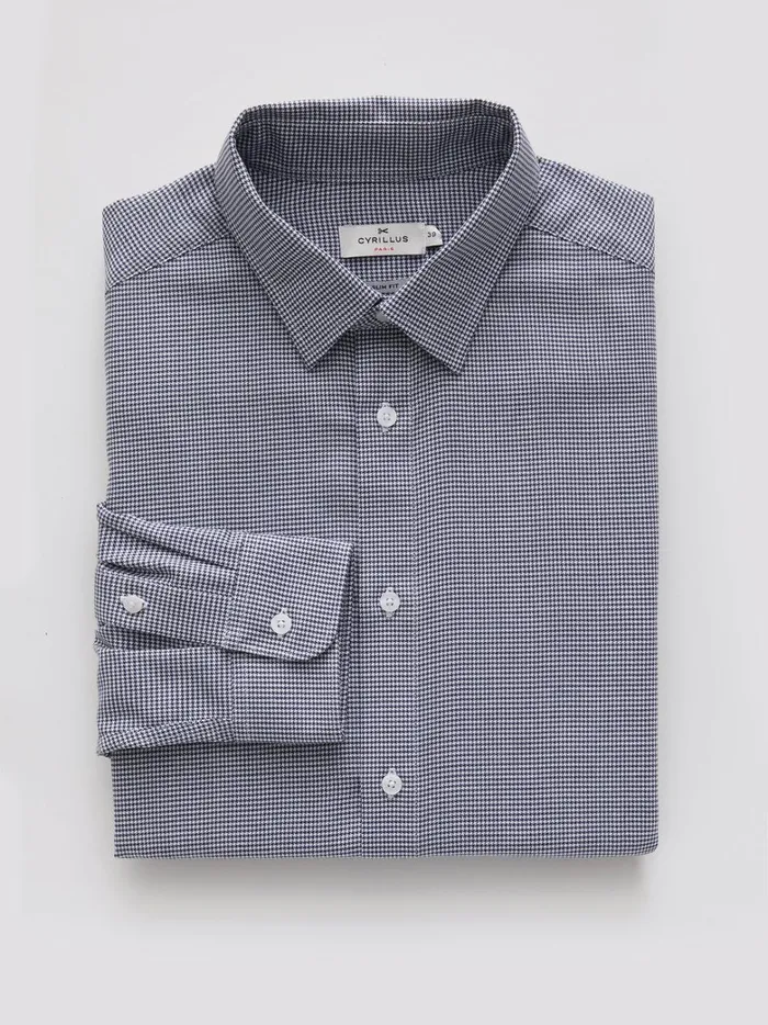 Men Clothing Cyrillus Slim Fit NonIron Mini Houndstooth Shirt Bleu Vif Imprime