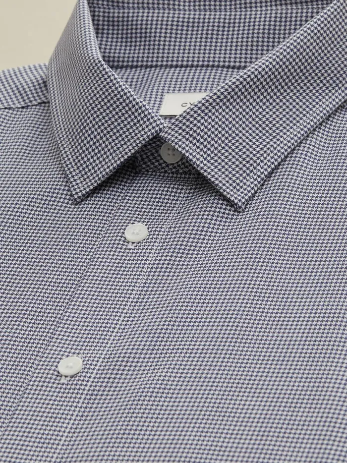 Men Clothing Cyrillus Slim Fit NonIron Mini Houndstooth Shirt Bleu Vif Imprime