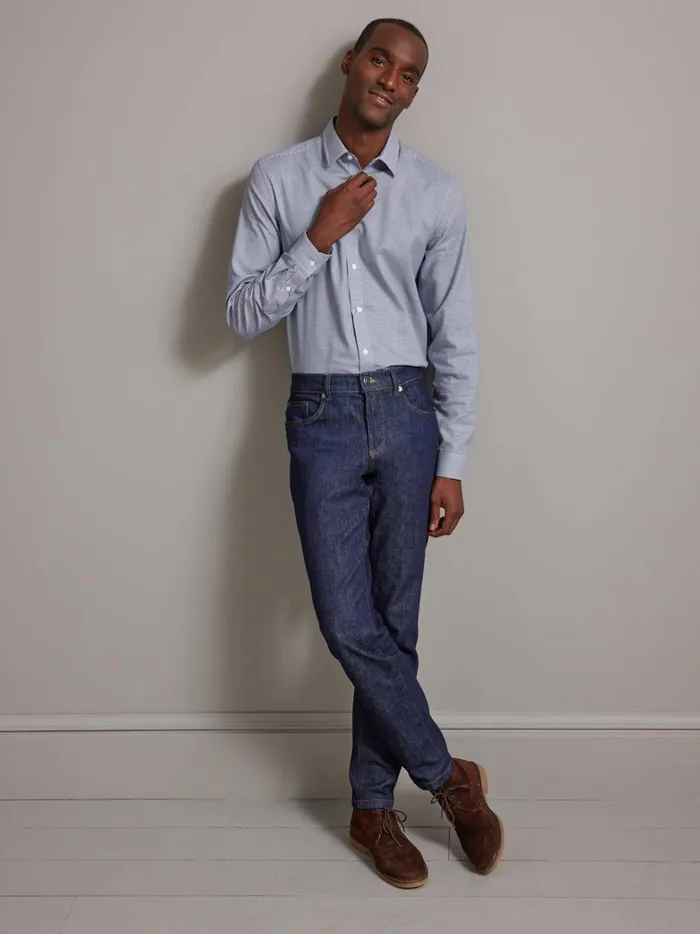 Men Clothing Cyrillus Slim Fit NonIron Mini Houndstooth Shirt Bleu Vif Imprime