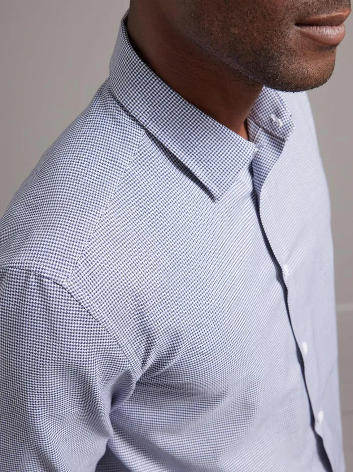 Men Clothing Cyrillus Slim Fit NonIron Mini Houndstooth Shirt Bleu Vif Imprime
