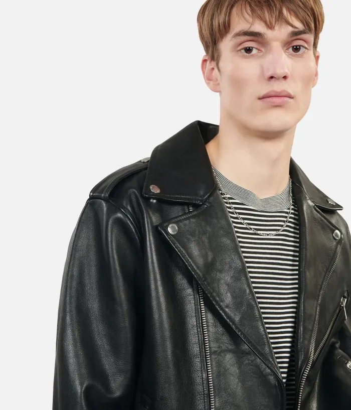 Men Coats and Jackets THE KOOPLES Black Leather Biker Jacket Men Coats and Jackets THE KOOPLES Black Leather Biker Jacket