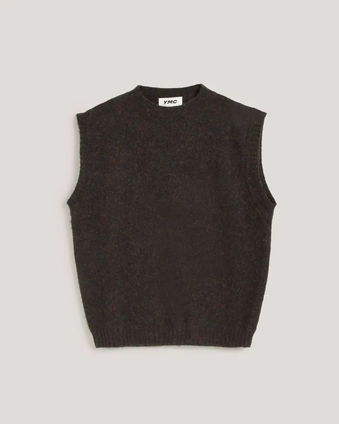 Men Crew Neck Vest Brown YMC Knitwear