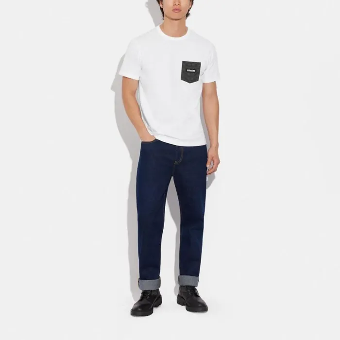 Men Essential Pocket T Shirt In Organic Cotton Whitecharcoal Signature Coach Tops and Bottoms Men Essential Pocket T Shirt In Organic Cotton Whitecharcoal Signature Coach Tops and Bottoms