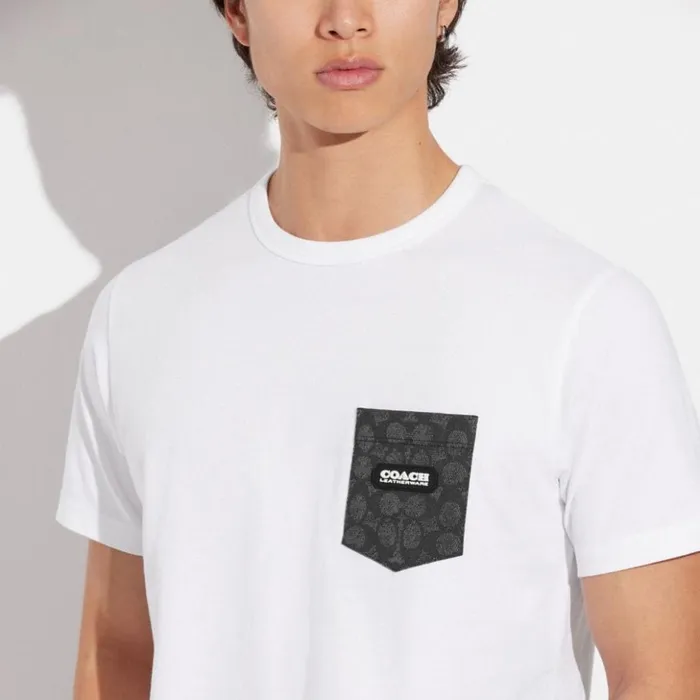 Men Essential Pocket T Shirt In Organic Cotton Whitecharcoal Signature Coach Tops and Bottoms Men Essential Pocket T Shirt In Organic Cotton Whitecharcoal Signature Coach Tops and Bottoms