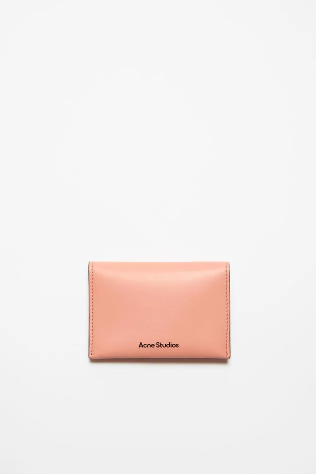 Men Folded Leather Wallet Salmon Pink Acne Studios Small Leather Goods