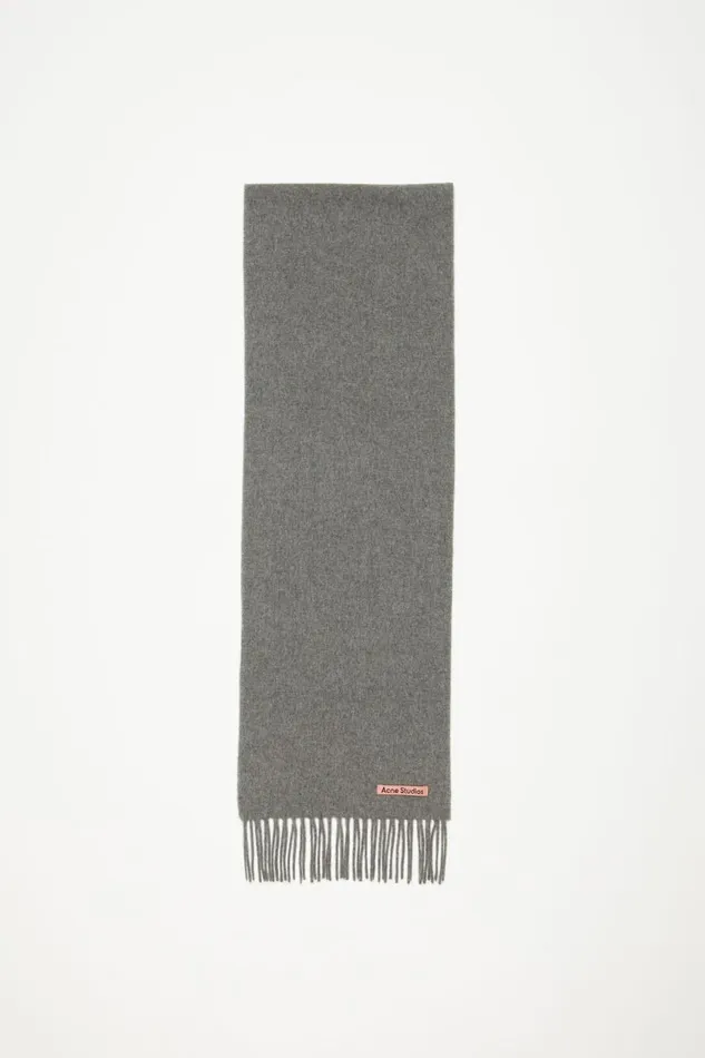 Men Fringe Wool Scarf 8211 Skinny Grey Melange Acne Studios Scarves