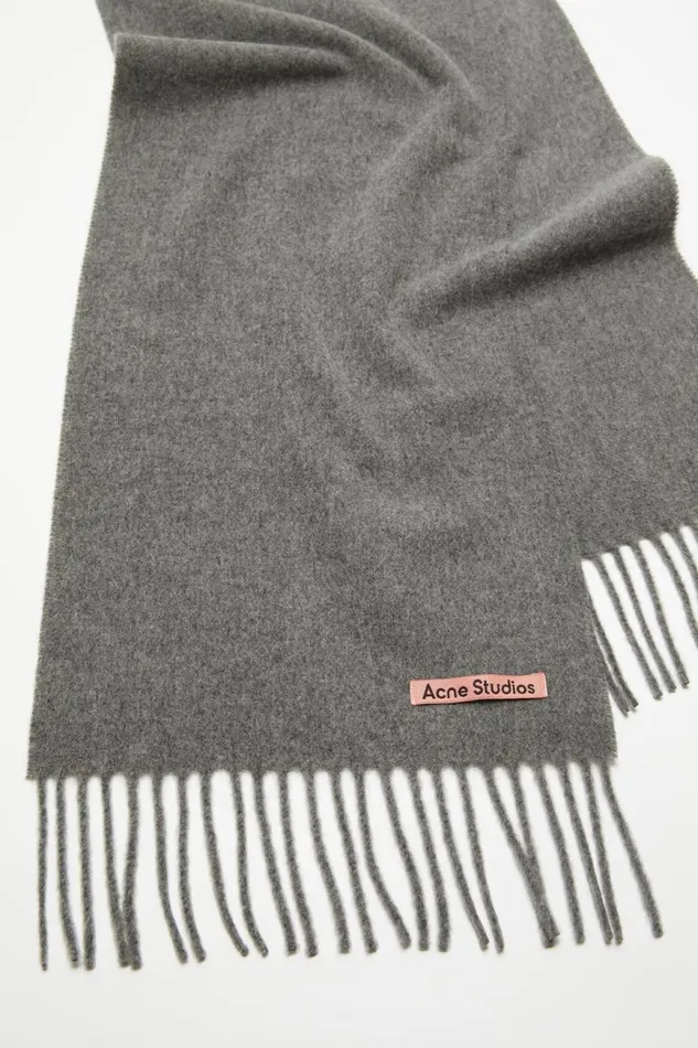 Men Fringe Wool Scarf 8211 Skinny Grey Melange Acne Studios Scarves
