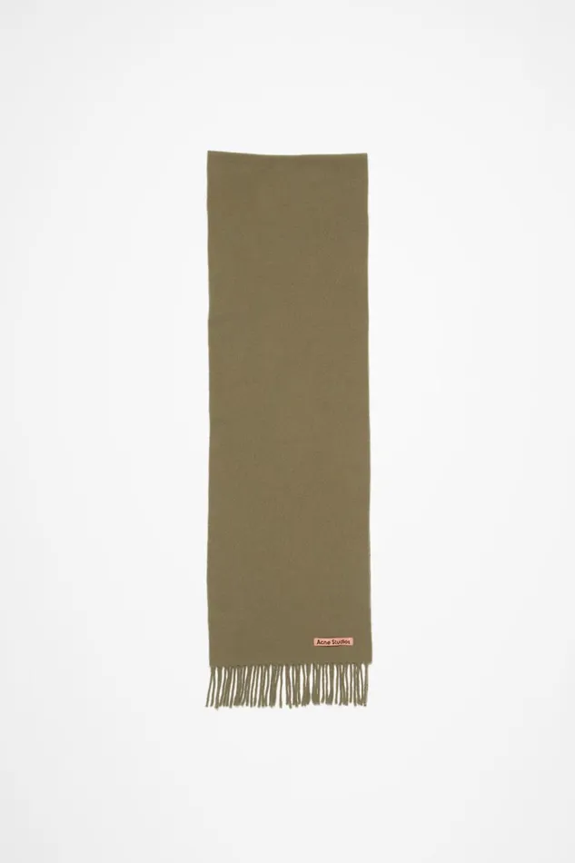 Men Fringe Wool Scarf 8211 Skinny Khaki Green Acne Studios Scarves
