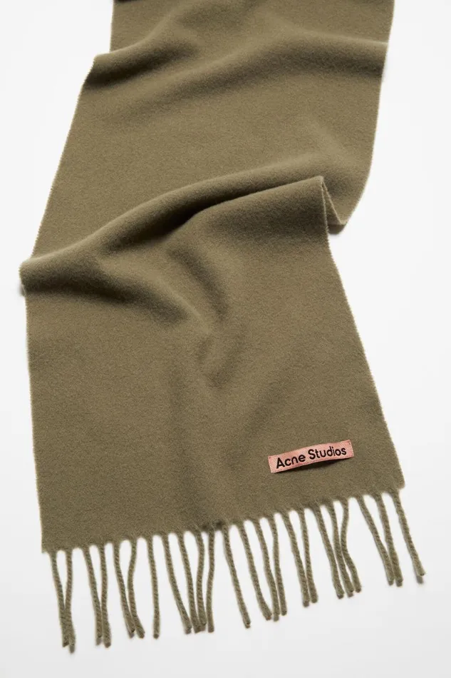 Men Fringe Wool Scarf 8211 Skinny Khaki Green Acne Studios Scarves