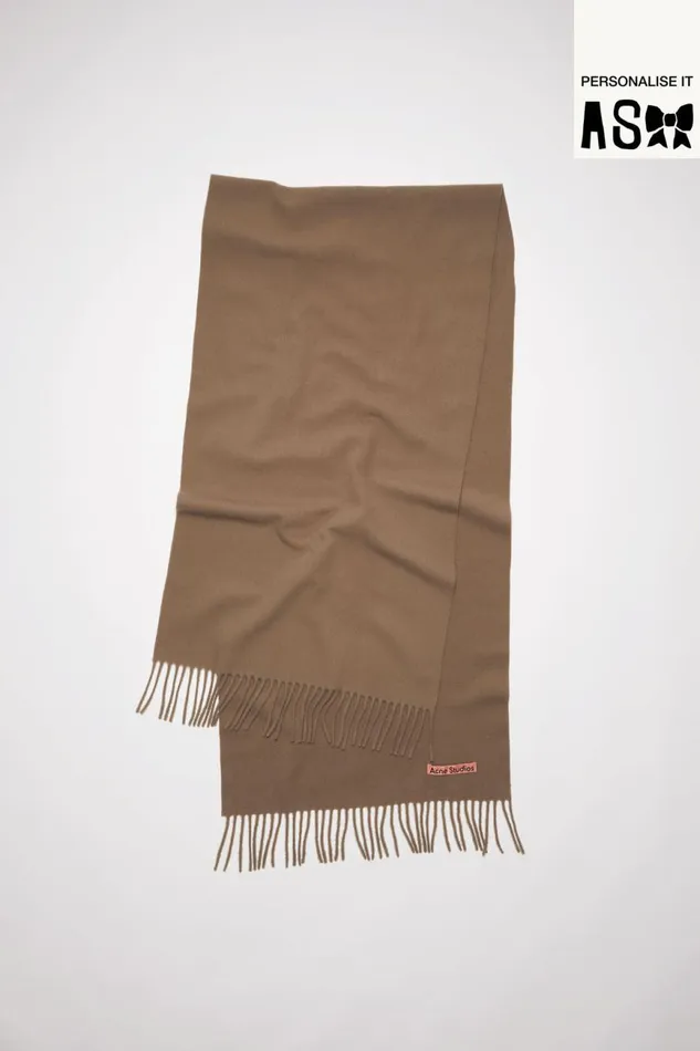 Men Fringe Wool Scarf Narrow Caramel Brown Acne Studios Scarves