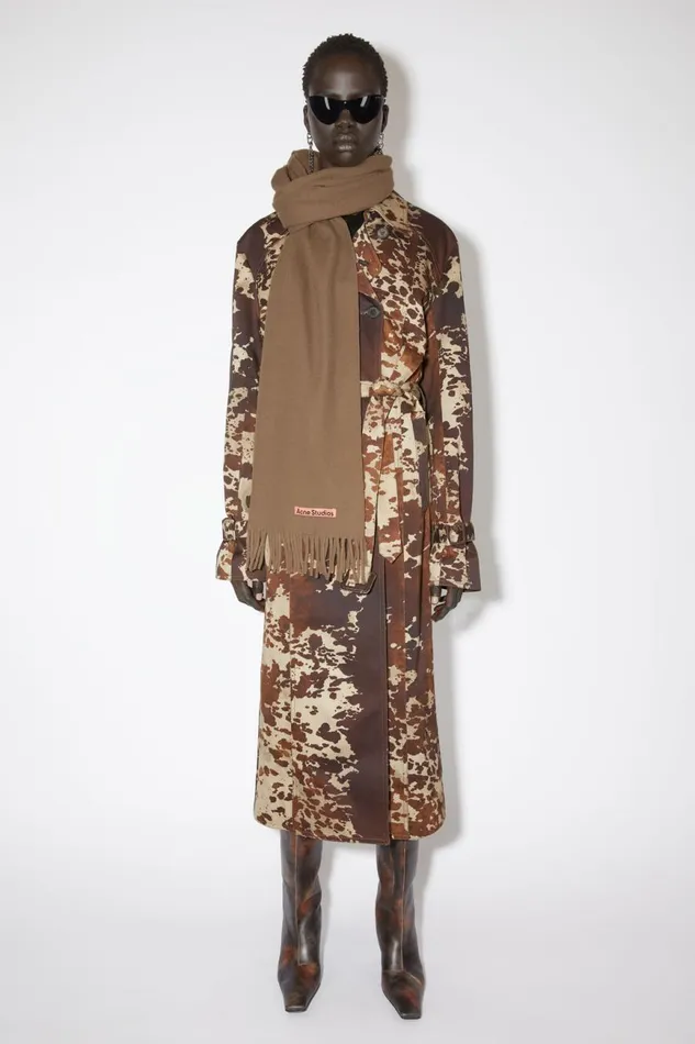 Men Fringe Wool Scarf Narrow Caramel Brown Acne Studios Scarves