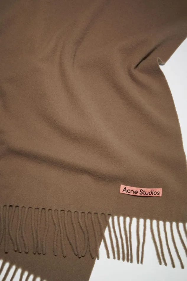 Men Fringe Wool Scarf Narrow Caramel Brown Acne Studios Scarves
