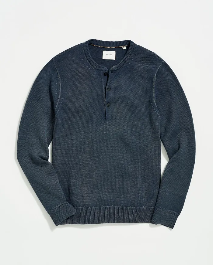Men Garment Dyed Henley Sweater Carbon Blue Billy Reid Polos Tees and Henleys