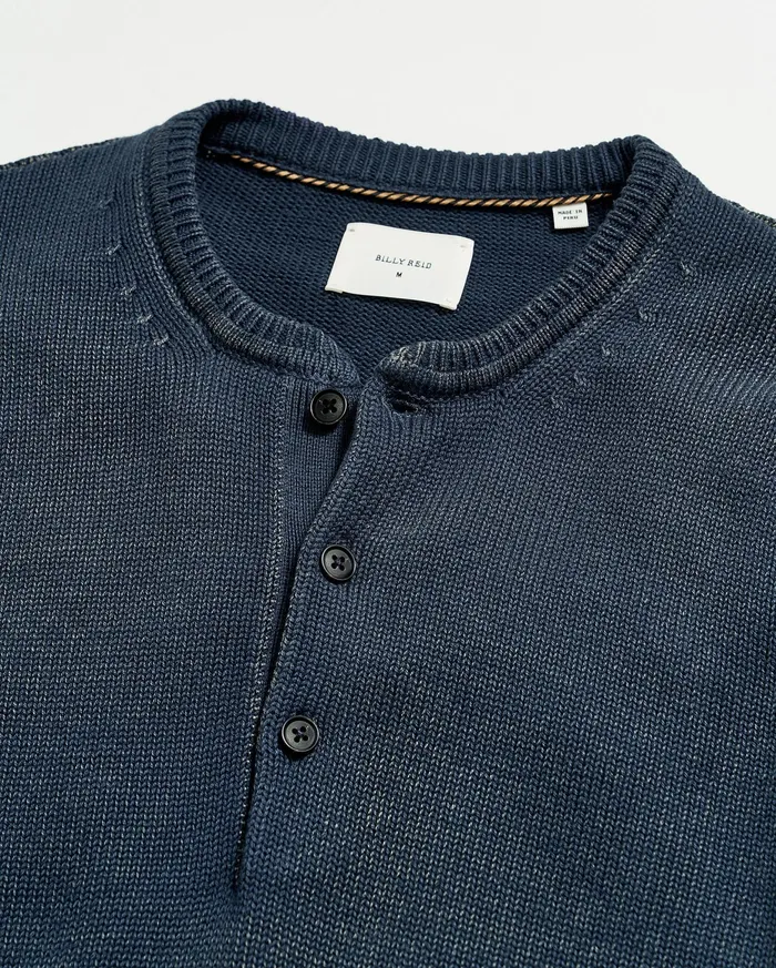 Men Garment Dyed Henley Sweater Carbon Blue Billy Reid Polos Tees and Henleys