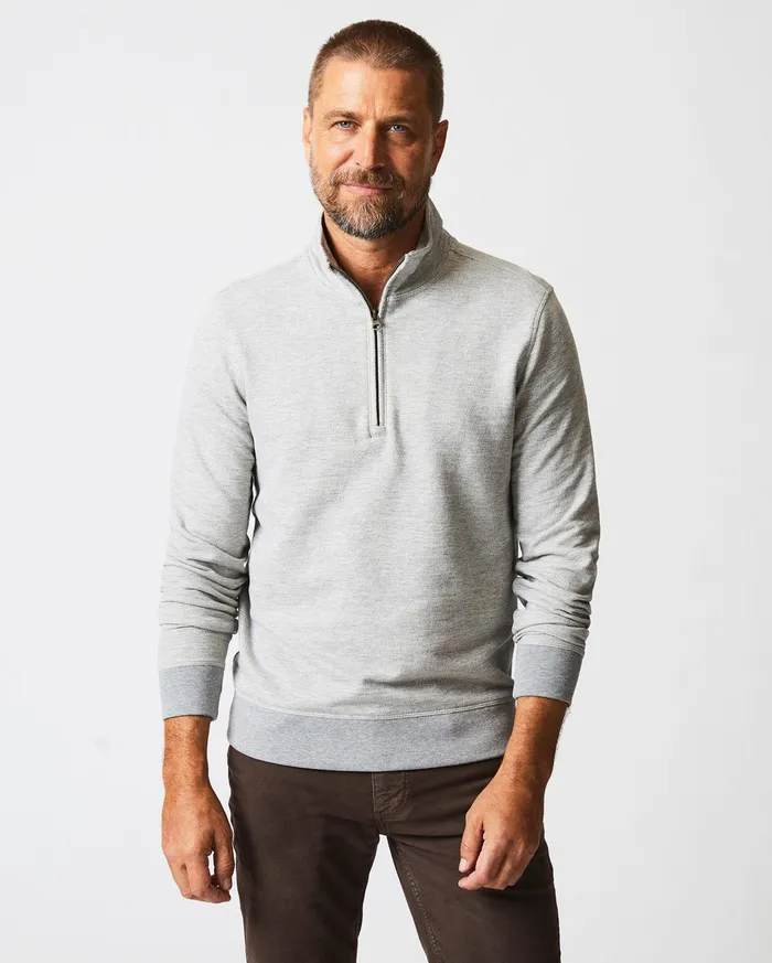Men Herringbone Half Zip Light Grey Billy Reid Sweaters and Sweatshirts