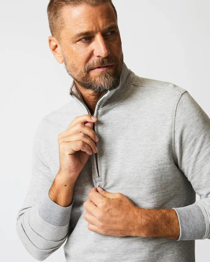 Men Herringbone Half Zip Light Grey Billy Reid Sweaters and Sweatshirts