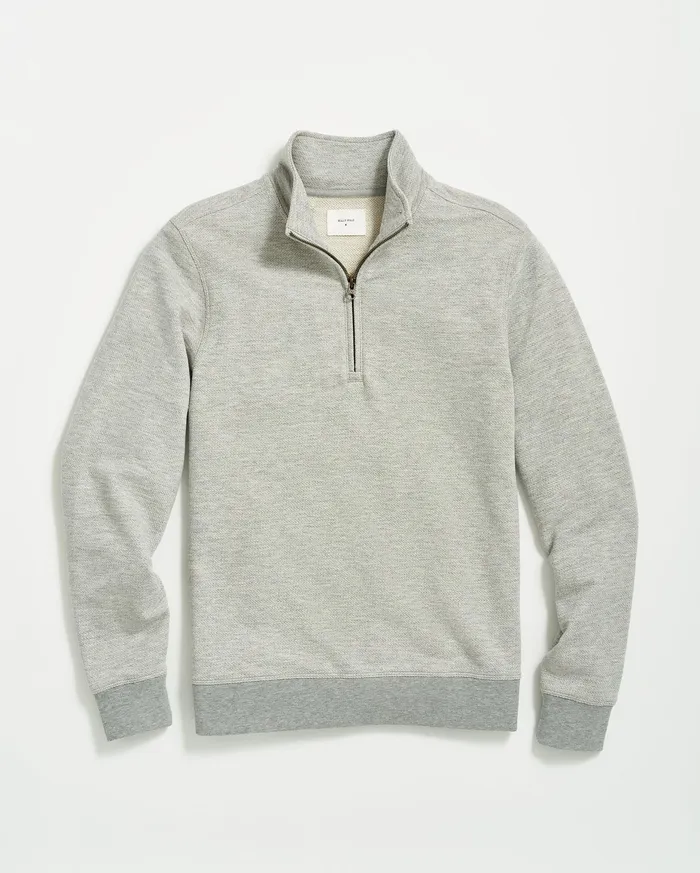 Men Herringbone Half Zip Light Grey Billy Reid Sweaters and Sweatshirts