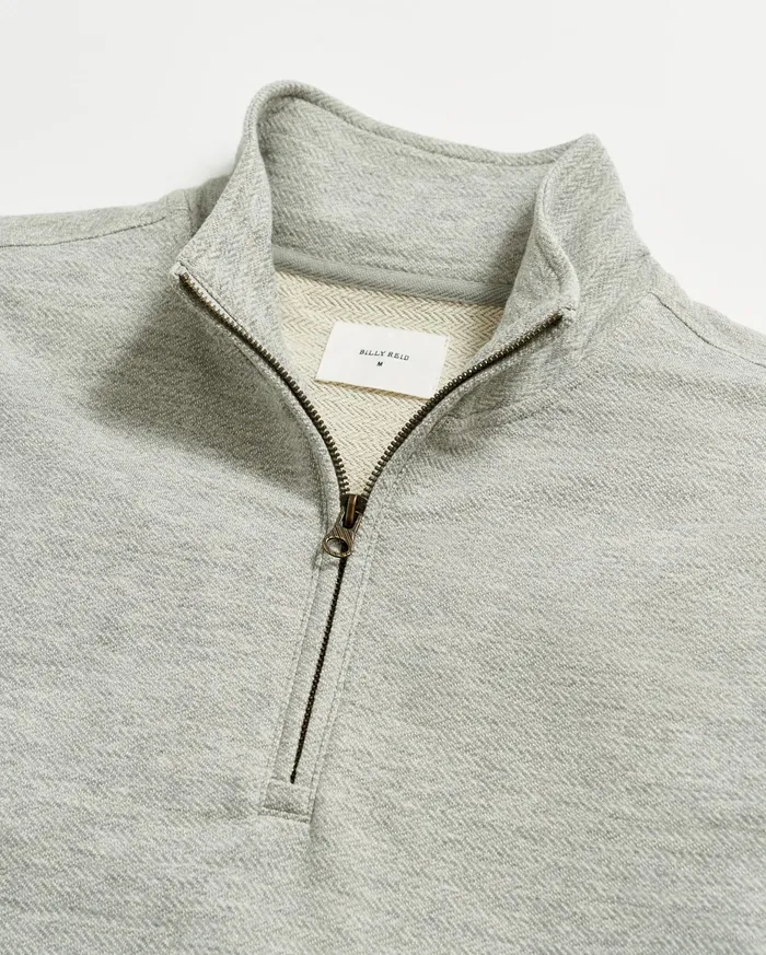 Men Herringbone Half Zip Light Grey Billy Reid Sweaters and Sweatshirts