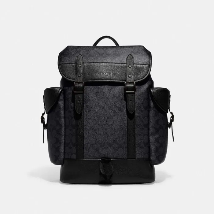 Men Hitch Backpack In Signature Canvas Charcoal Coach Backpacks